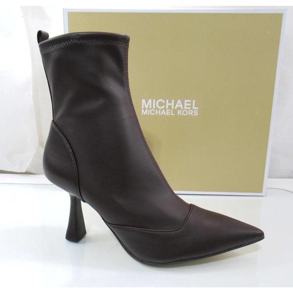 Michael Kors Clara Mid Side Zip Pointed Toe Heeled Dress Booties Brown size 7